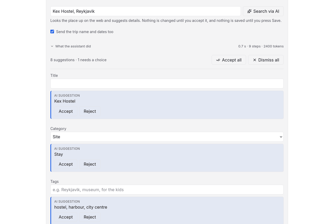 The assistant proposing fields