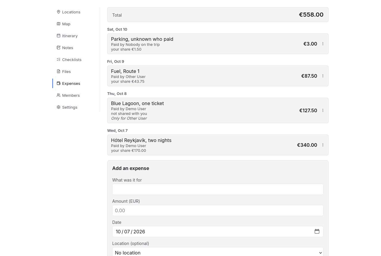 The expenses tab