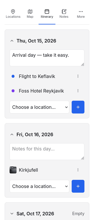The itinerary on a phone