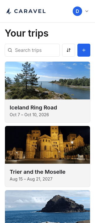 The trips list on a phone